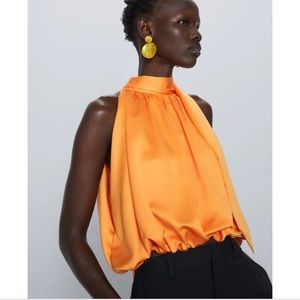 ❌SOLD❌ Zara Satin Neck Bow Tie Blouse